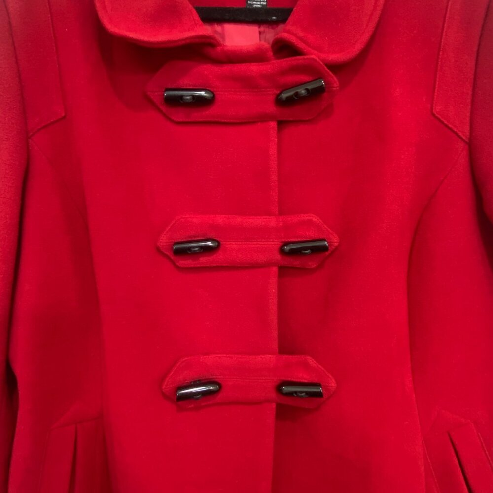 Style & Co Red Wool Blend Toggle Coat Faux Fur Hood XL - Picture 4 of 16